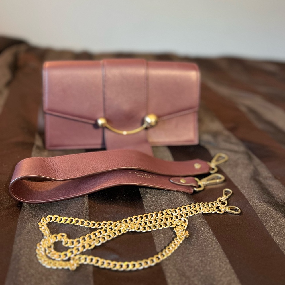 Strathberry Burgundy Crossbody Bag with Gold Chain